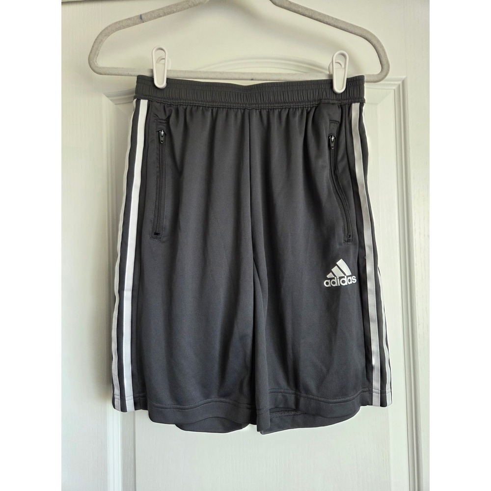 Adidas Primeblue Aeroready Gray White 3-Stripe Zip Pocket Athletic Shorts Sz S